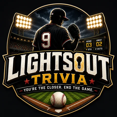 Lights Out Trivia logo – a closer on the mound under stadium lights