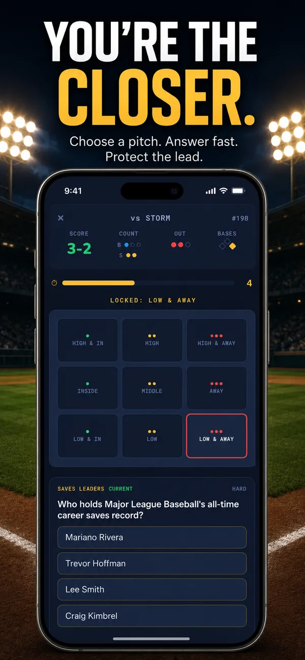 Answer baseball trivia questions fast to protect the lead as the closer