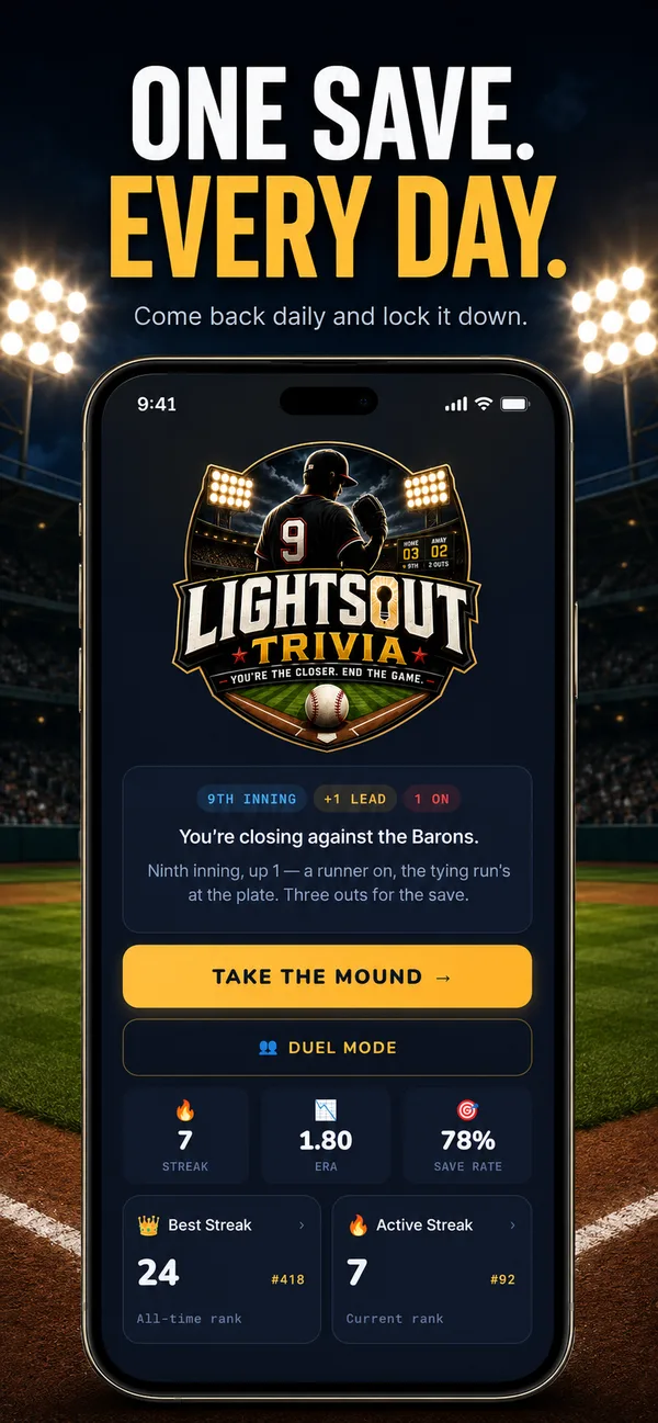 Lights Out Trivia daily baseball trivia challenge — one save situation every day